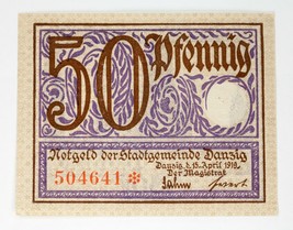 1919 Gratuit Ville De Danzig 50 Pfennig Monnaie Nécessité (Presque Uncirculated) - £80.27 GBP