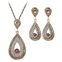 Welry crystal water drop necklace sets pendant earing for women turkish gilded nigerian thumb200