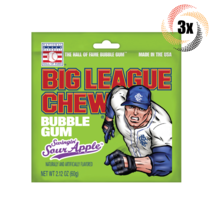 3x Packs Big League Chew Bubble Gum Swingin&#39; Sour Apple | 2.12oz | Fast Shipping - £9.90 GBP