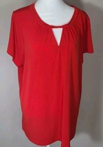 Susan Graver Liquid Knit Top Size XL Red Flutter Sleeve Keyhole Blouse - £13.23 GBP