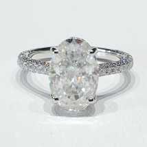 3Ct Oval-Cut Lab Created Diamond Solitaire Engagement Ring 14K White Gold Plated - £86.25 GBP