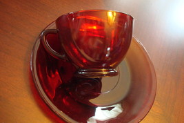 Two Ruby Red Glass cups and saucers [67]  - £35.61 GBP