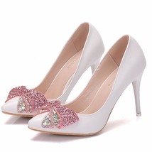Crystal Queen Women Wedding Shoes Female Drill Rhinestone Crystal Bow Shoes Stil - £40.00 GBP