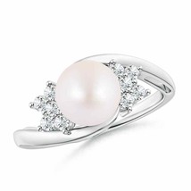 ANGARA Japanese Akoya Pearl Floral Ring with Diamonds for Women in 14K Gold - £809.84 GBP