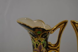 HB Quaregnon Hand Painted Vase Pair Belgium Pottery Jug Handled Pitcher Black - £62.24 GBP