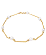 22ct Gold Pearl Bracelet Bar Link Seven Freshwater Pearls 7 Inches - €740,55 EUR