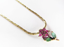 Pretty Emerald And Ruby 925 Sterling Silver Gold Wash Flower Pendant - $49.49