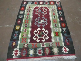 3&#39; 8&quot; X 5&#39; Vintage Turkish Kilim Handmade Flat Weave Wool Rug Veg Dyes - £358.91 GBP