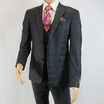 Men Suit BERLUSCONI Turkey 100% Italian Wool Super 180's 3pc Vested #Ber41 Black image 4