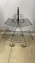 1960’s Black Wrought Iron Magazine-Newspaper Rack with Scrolls 22”x16”x1... - $28.71