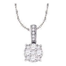 18k White Gold Womens Round Diamond Cluster Fashion Pendant 1/2 Cttw - £1,038.36 GBP