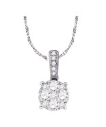 18k White Gold Womens Round Diamond Cluster Fashion Pendant 1/2 Cttw - £1,041.58 GBP