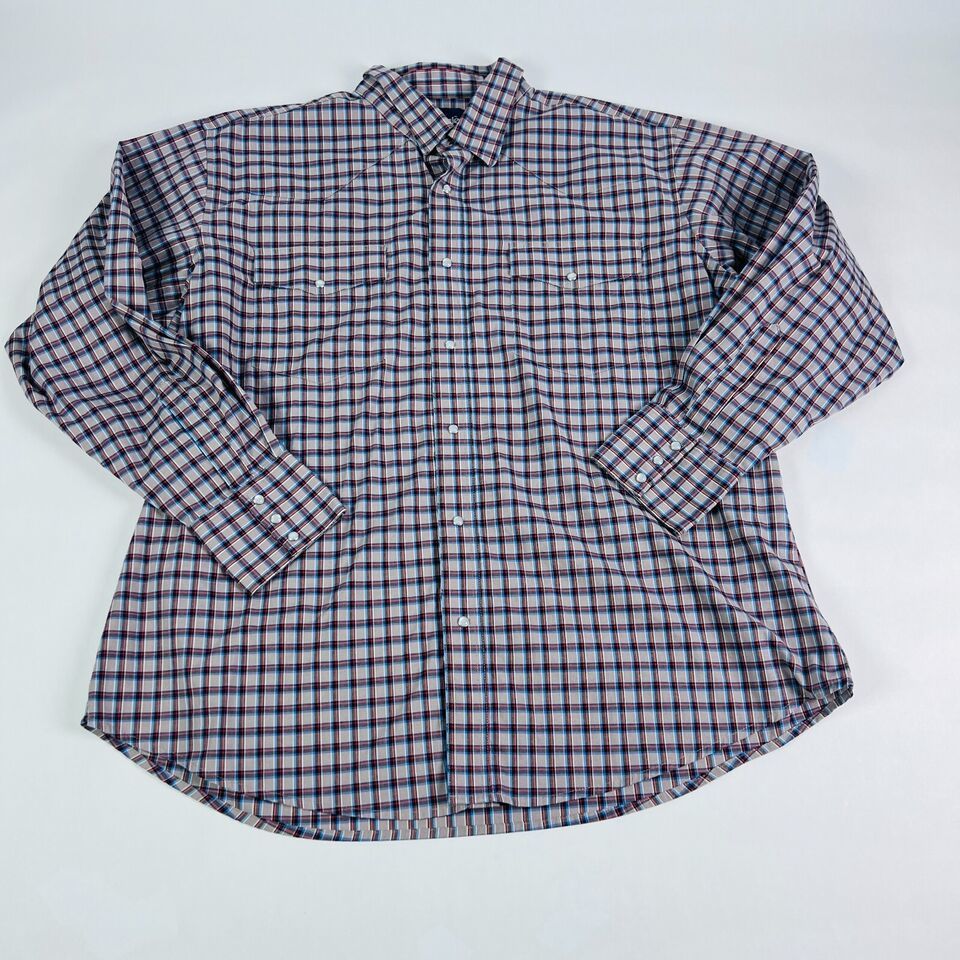 Wrangler Casual Shirt Mens size 2XL Plaid Gray Black Button Shirt - $11.01