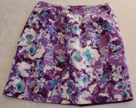 Halogen Purple White Floral Design Pencil Straight Skirt Size 10 Cotton ... - $20.31 CAD