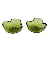 Vintage Anchor Hocking 2 Avocado Green Glass Candle Stick Holders Pair M... - $18.66