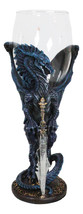 Fantasy Netherworld Blue Dragon Storm Blade Sword Glass Wine Goblet Chalice - £24.74 GBP