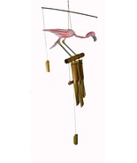 WorldBazzar New Hand Carved Bamboo Wood Pink Flamingo Windchime Tropical... - £19.50 GBP