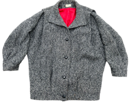Vintage Jill Jr Houndstooth Red Lined 100% Wool Peacoat Jacket Size Large ? - £14.94 GBP