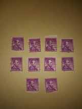 Lot #9 10 1954 Lincoln 4 Cent Cancelled Postage Stamps Purple Vintage VT... - $14.85