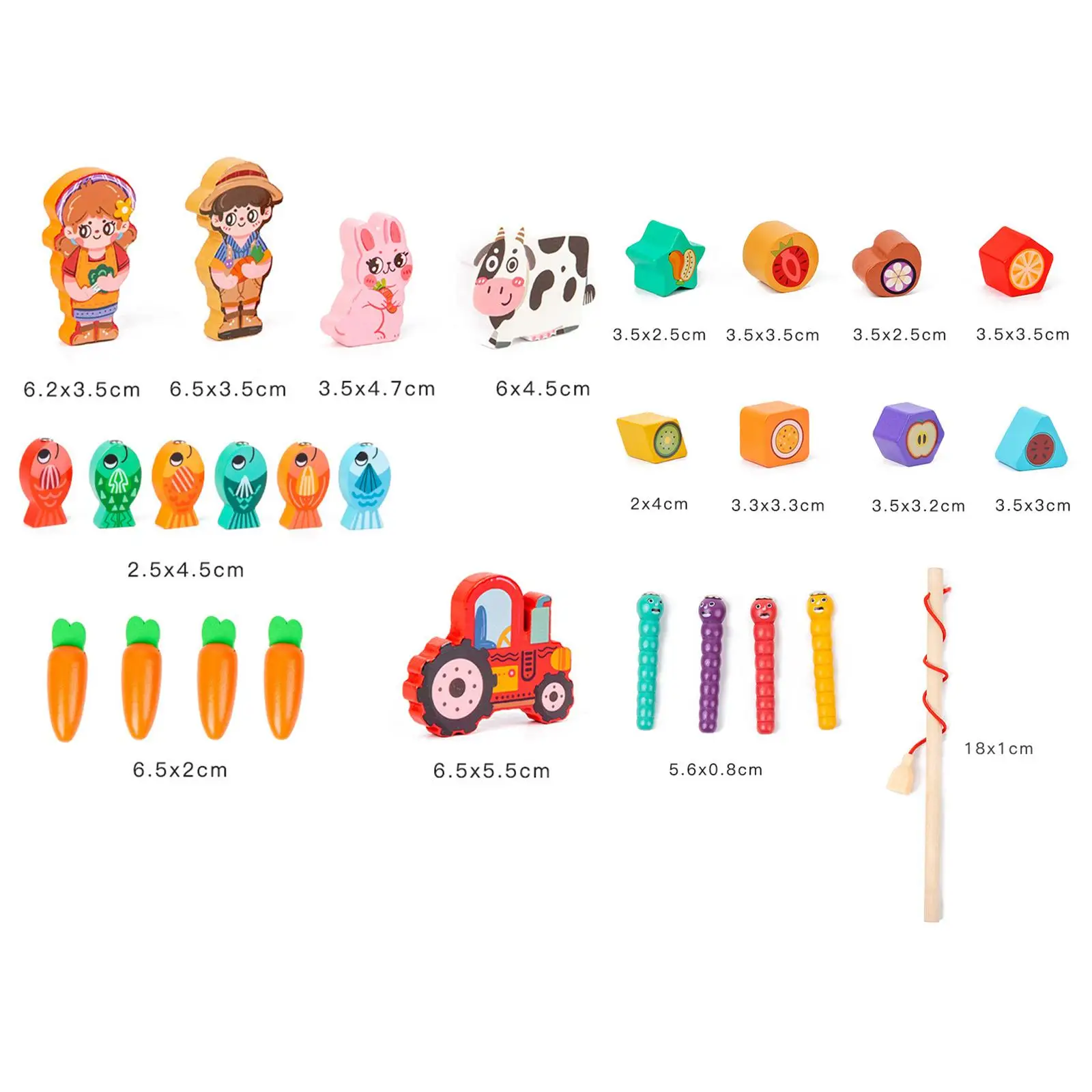 Colors Wooden Toy Shape Matching Cognitive Fishing Pulling Carrots Montessori - £25.04 GBP
