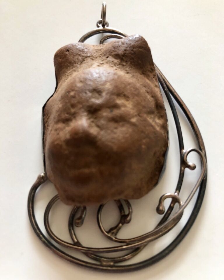 Primary image for Ancient Roman Terracotta Antiquity Holy Land Sterling Pendant Smiling Face Mask 