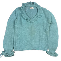 Vtg Foxwood Pale Mint Green Mohair Wool Loose Knit Ruffle Neck Sweater S... - £59.34 GBP