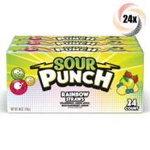 Full Box 24x Packs Sour Punch Rainbow Flavor Mouthwatering Straws Candy | 2oz - £27.56 GBP