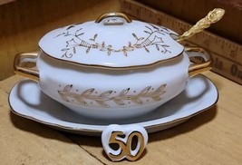 Lefton 50th anniversary sugar bowl, jelly tureen #5723 with serving spoon  - $29.69
