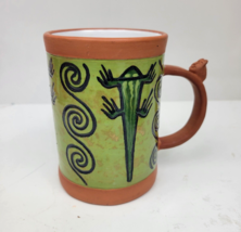 Art Pottery Coffee Mug Hand Painted Terra Cotta Made In Peru Eclipse Lizard - £15.68 GBP