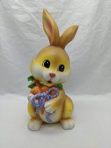 Vintage Ceramic Yellow Easter Bunny Holding Carrots 11&quot; - £38.92 GBP