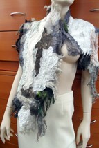 FELTED WOOL SCARF LONG UNIQUE TEXTURED DISTRESSED HANDMADE IN EUROPE WOM... - £99.75 GBP