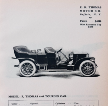 1908 E.R. Thomas Model F 4-60 Touring Catalog Advertisement Automobilia ... - $568.44 MXN