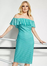 STAR Julien Macdonald Aqua Bardot Stretch Lace Dress UK 10 (FMS3-1) - £37.92 GBP