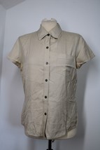 Vtg 90s J Crew S? Beige Silk Short Sleeve Button-Up Shirt Top Flaws - £15.68 GBP