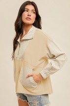 Khaki Stripe Mix Half Zip French Terry Plus Size Sweatshirt - $25.04
