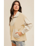 Khaki Stripe Mix Half Zip French Terry Plus Size Sweatshirt - $461.87 MXN