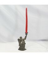 Angel Candle Holder Pewter 9&quot; religious 20&quot; w/Candle Christmas Xmas - $654.66 MXN