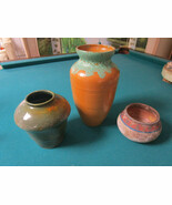 Vintage &quot;Mountainside&quot; Pottery MP USA  VASES -ORANGE - GREEN - AGED - PI... - $125.00
