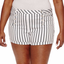 Almost Famous Women&#39;s Juniors High Rise Chino Shorts White Navy Plus Size 22 - £17.49 GBP