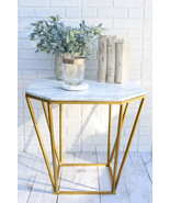 Contemporary Brushed Gold Metal With Natural Marble Top Octagonal Side T... - £275.31 GBP