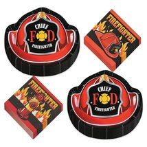 HOME &amp; HOOPLA Firefighter Party Supplies - Fireman Chief Helmet Paper Dessert Pl - £12.63 GBP