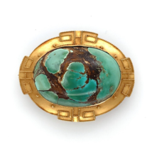 Etruscan Design 10k Yellow Gold Genuine Natural Turquoise Pin Jewelry (#... - $856.35