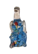 Millefiori Hand Blown Art Glass Elephant Paperweight Cobalt Blue with Flowers - £27.05 GBP