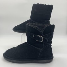Bearpaw Boots Womens 8 Tessa Winter Shearling Mid Calf 1243W Black Suede Used - £16.05 GBP