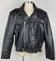 Vintage 80s Hot Leathers Mens Black Leather Biker Motorcycle Jacket Sz 60 - $148.50