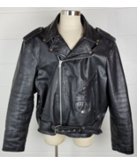 Vintage 80s Hot Leathers Mens Black Leather Biker Motorcycle Jacket Sz 60 - £116.50 GBP