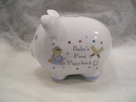 BABY&#39;S FIRST PIGGY BANK ...WHITE &#39;PIG&#39; PIGGY BANK WITH BABY TOYS ACCENTS... - £9.44 GBP