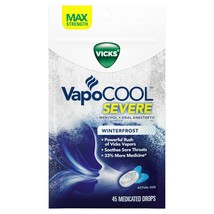 Vicks Vapocool Severe Max Strength Sore Throat Medicated Drops 45 Ct..+ - £12.65 GBP
