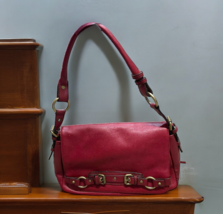 Bandolino Red Pebbled Leather Handbag  Shoulder Bag Purse Boho Interior ... - $56.09