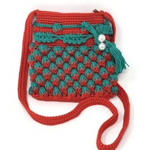 Strawberry Crochet Shoulder Bag Boho Macrame Pearl Tassel Purse - £31.63 GBP
